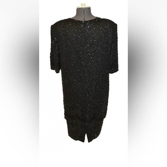 Vintage Sequin Dress XL Sequin 100% Silk Cocktail Shift  Evening - Picture 2 of 9